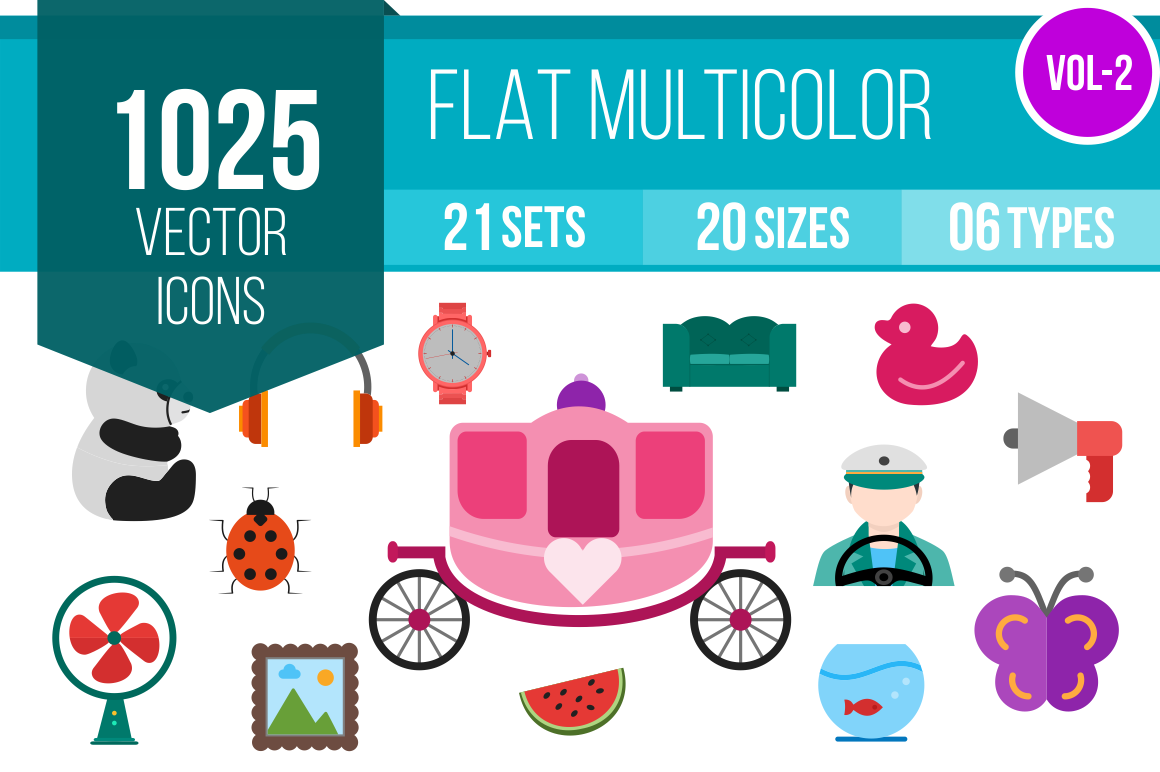 1025 Flat Multicolor Icons Bundle - Overview - IconBunny