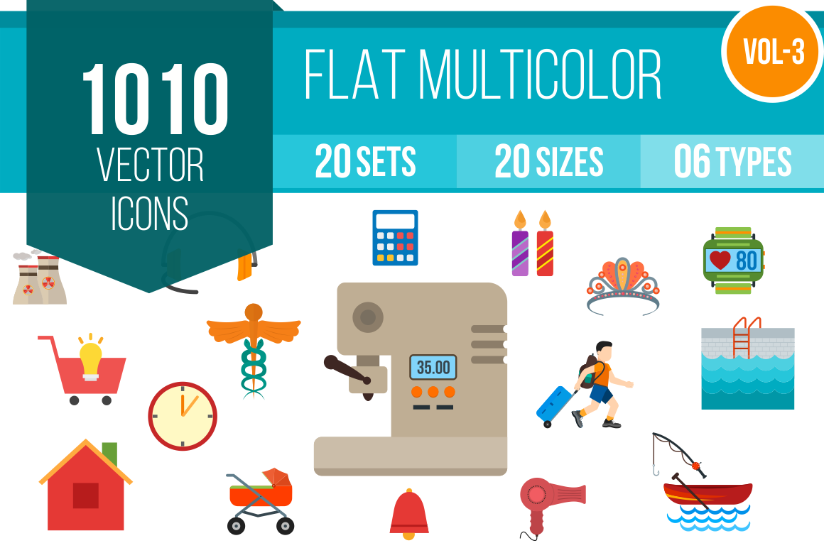 1010 Flat Multicolor Icons Bundle - Overview - IconBunny