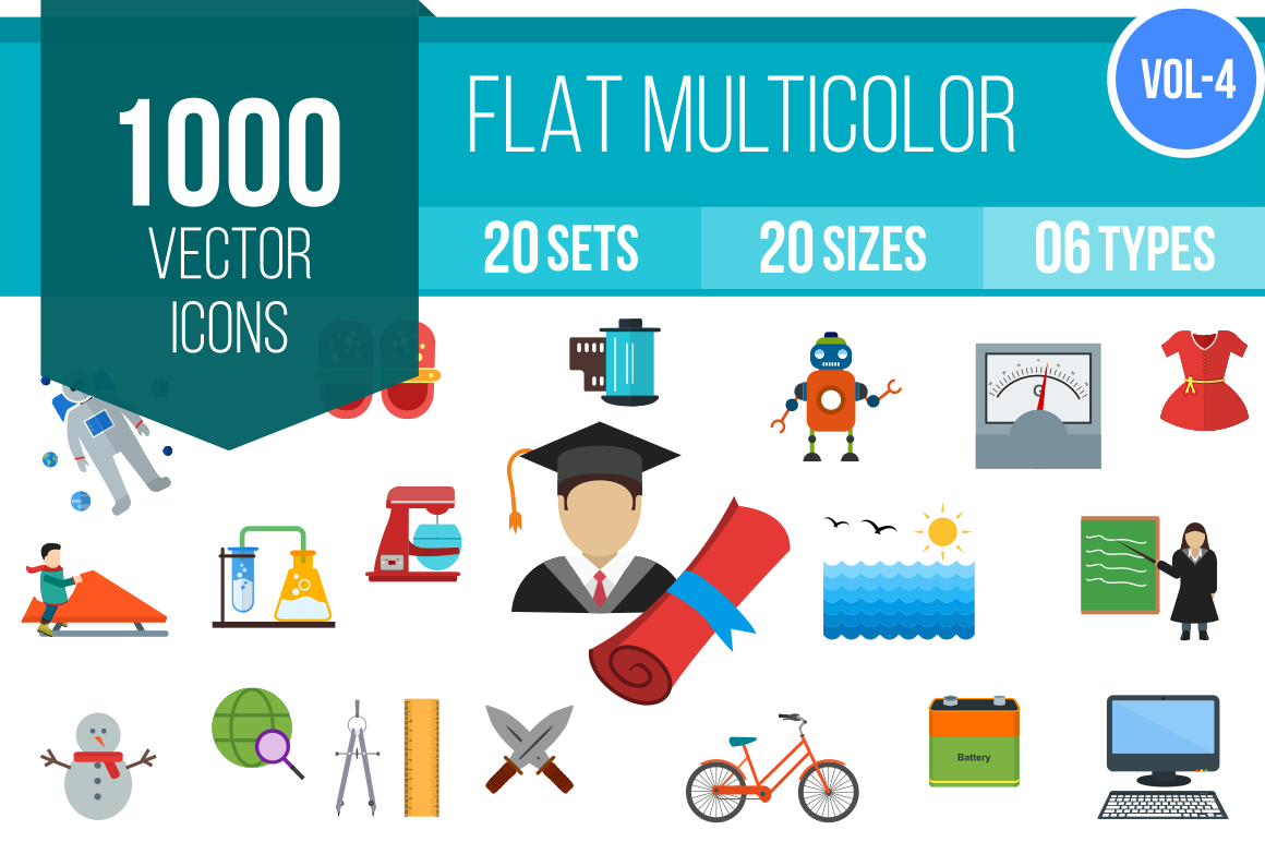 1000 Flat Multicolor Icons Bundle - Overview - IconBunny