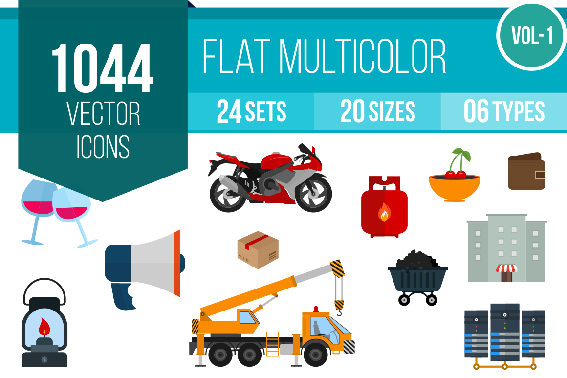 1044 Flat Multicolor Icons Bundle - Overview - IconBunny