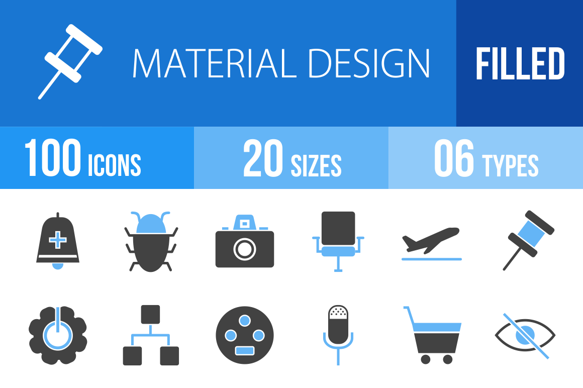 100 Material Design Blue Black Icons - Overview - IconBunny