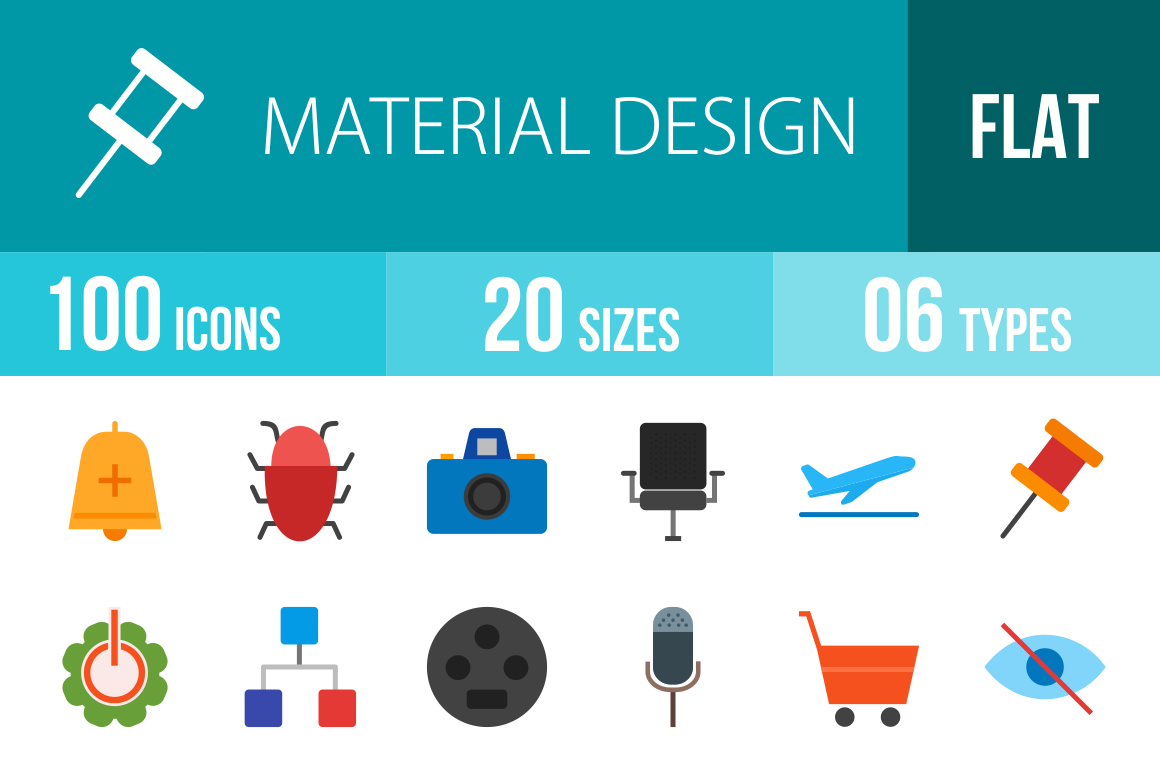 100 Material Design Flat Multicolor Icons - Overview - IconBunny