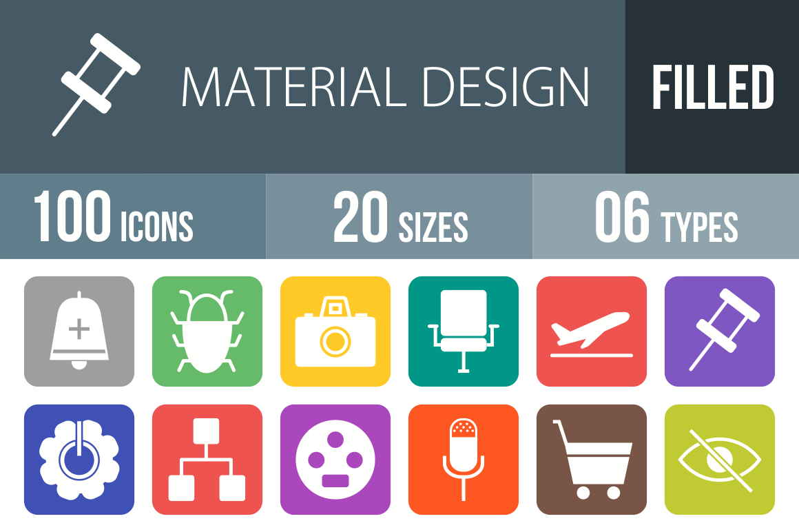 100 Material Design Flat Round Corner Icons - Overview - IconBunny