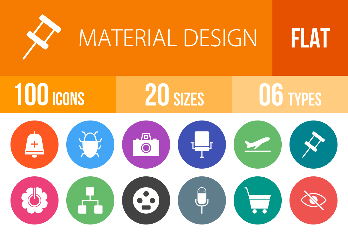 100 Material Design Flat Round Icons - Overview - IconBunny