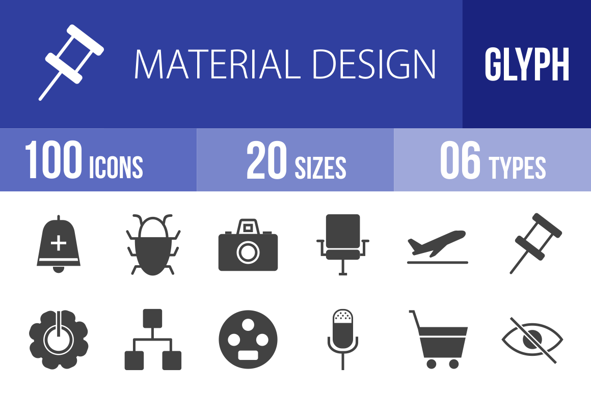 100 Material Design Glyph Icons - Overview - IconBunny