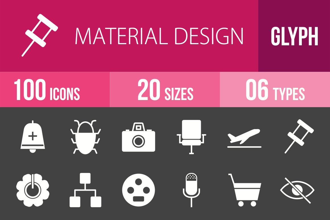 100 Material Design Glyph Inverted Icons - Overview - IconBunny