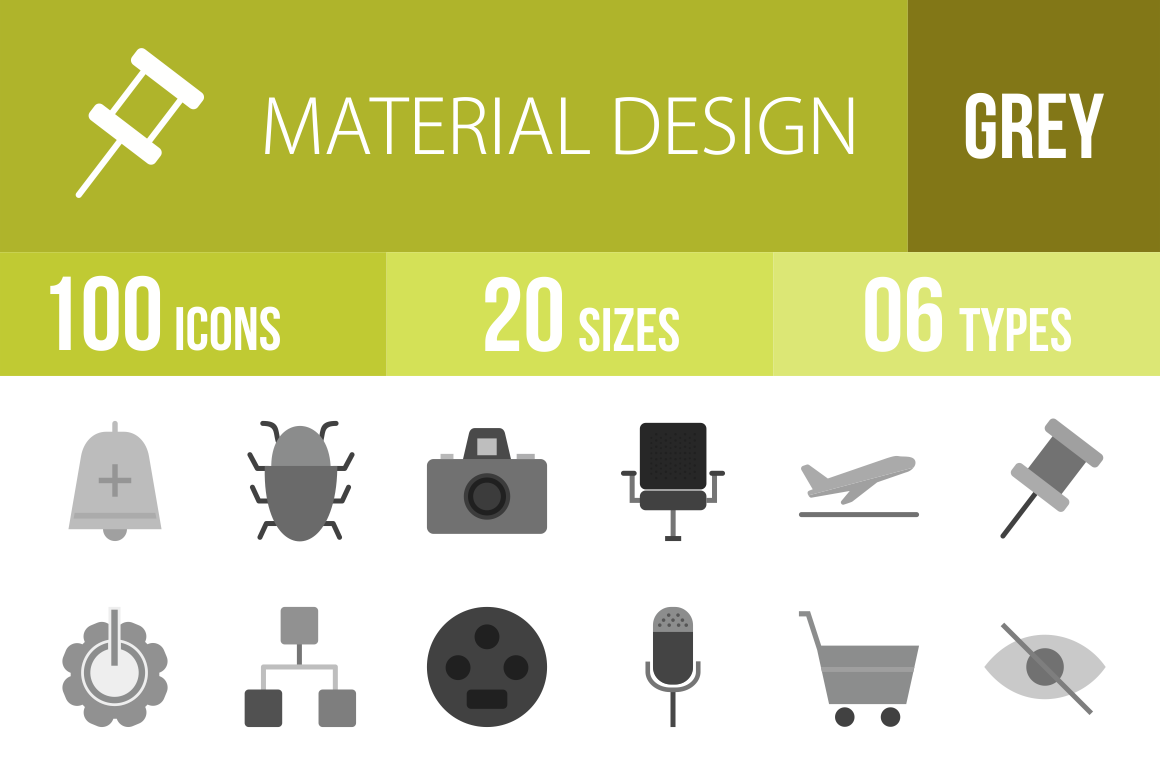 100 Material Design Greyscale Icons - Overview - IconBunny