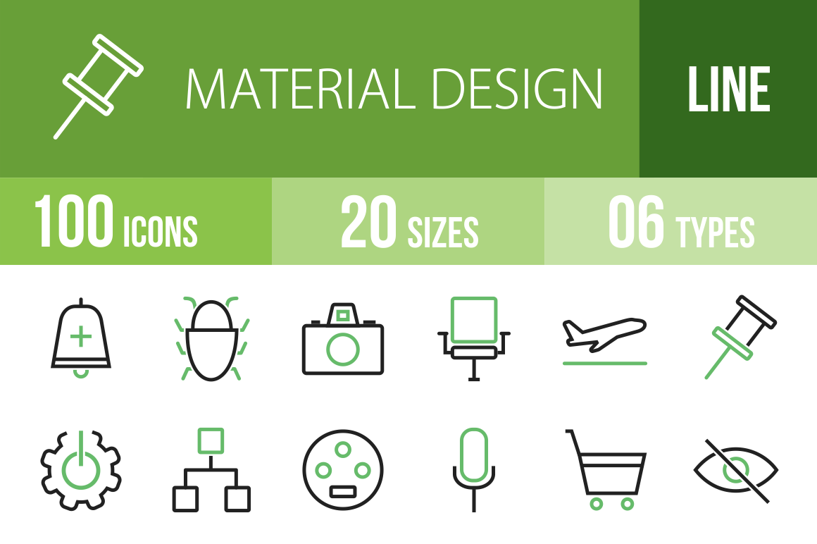 100 Material Design Line Green Black Icons - Overview - IconBunny