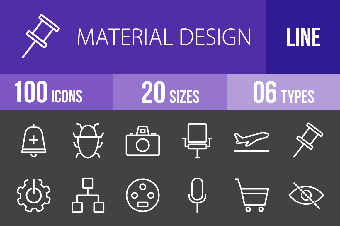 100 Material Design Line Inverted Icons - Overview - IconBunny