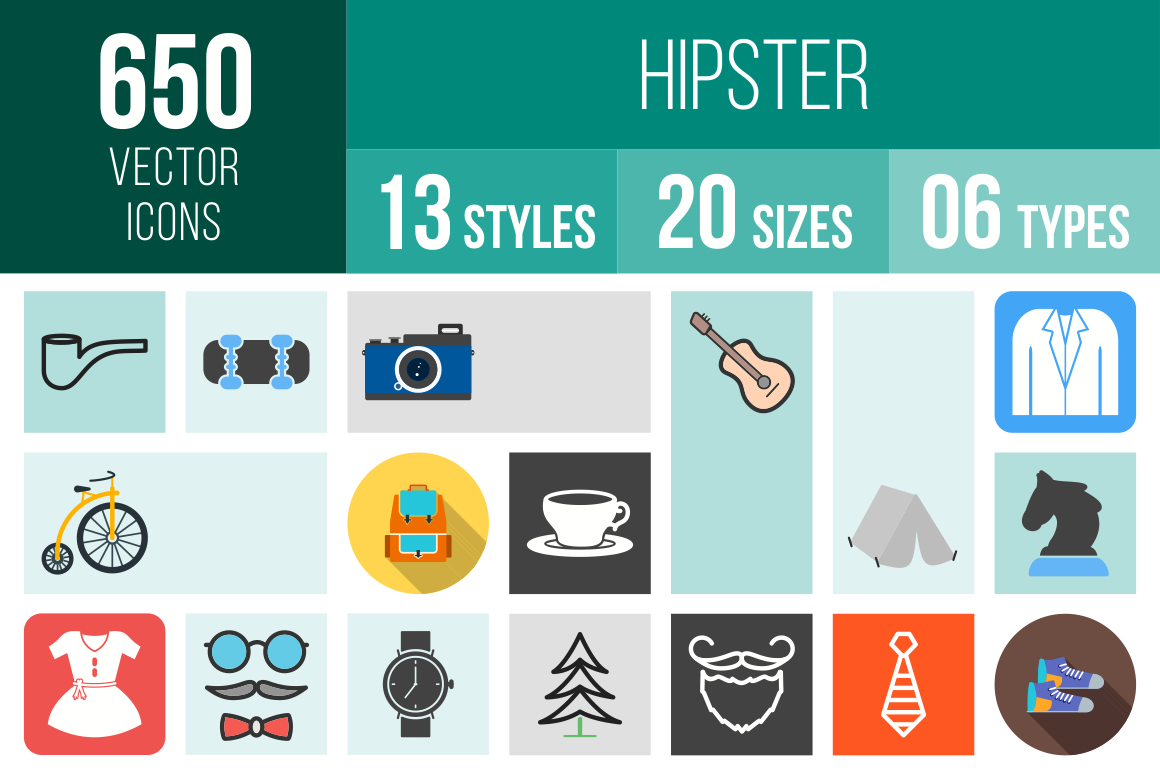 Hipster Icons Bundle - Overview - IconBunny