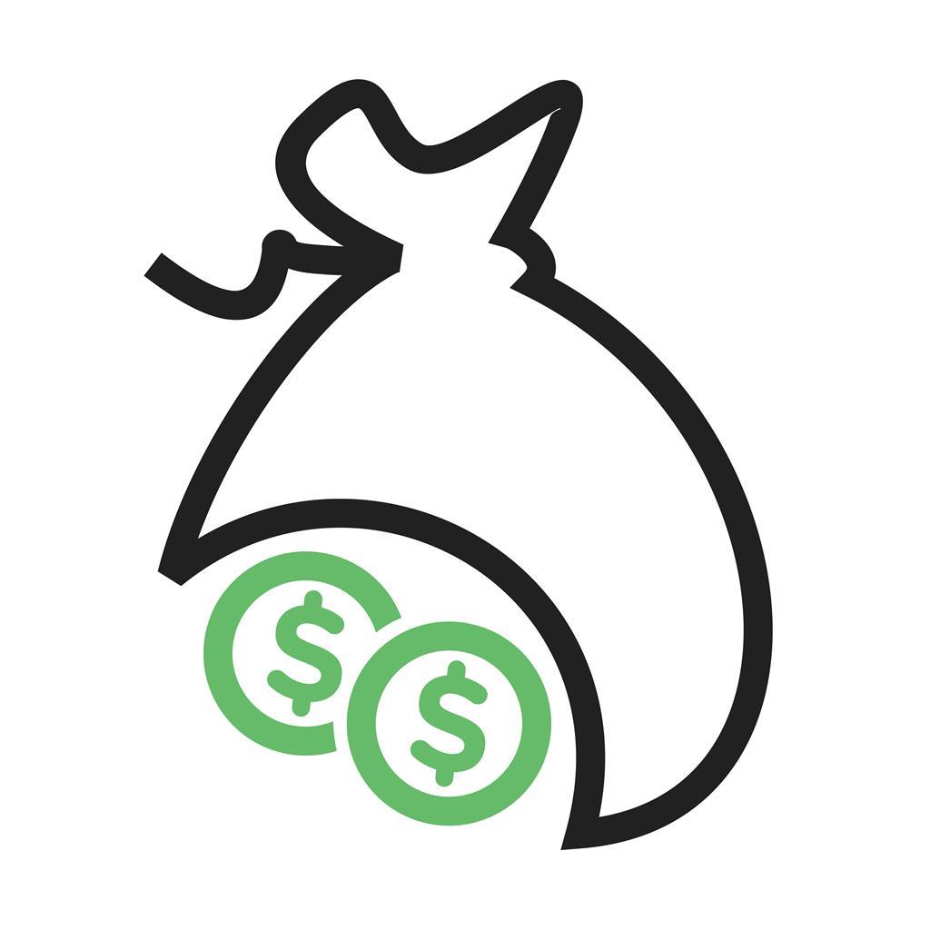 Dollar Currency with bag Line Green Black Icon - IconBunny