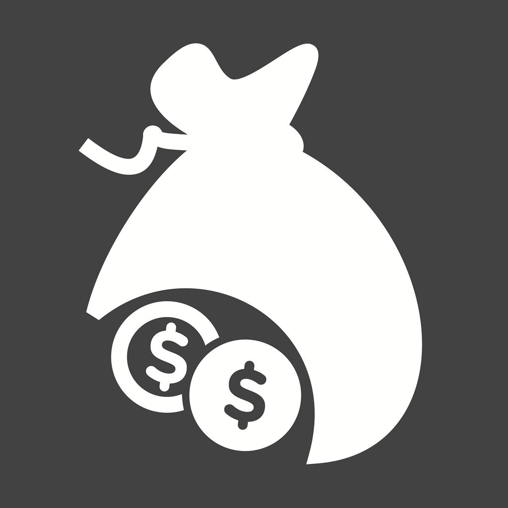 Dollar Currency with bag Glyph Inverted Icon - IconBunny