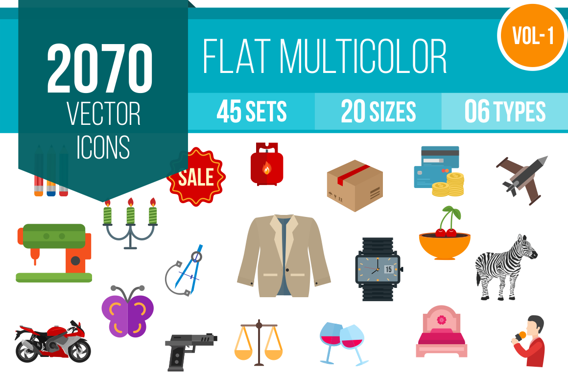 2070 Flat Multicolor cons Bundle - Overview - IconBunny