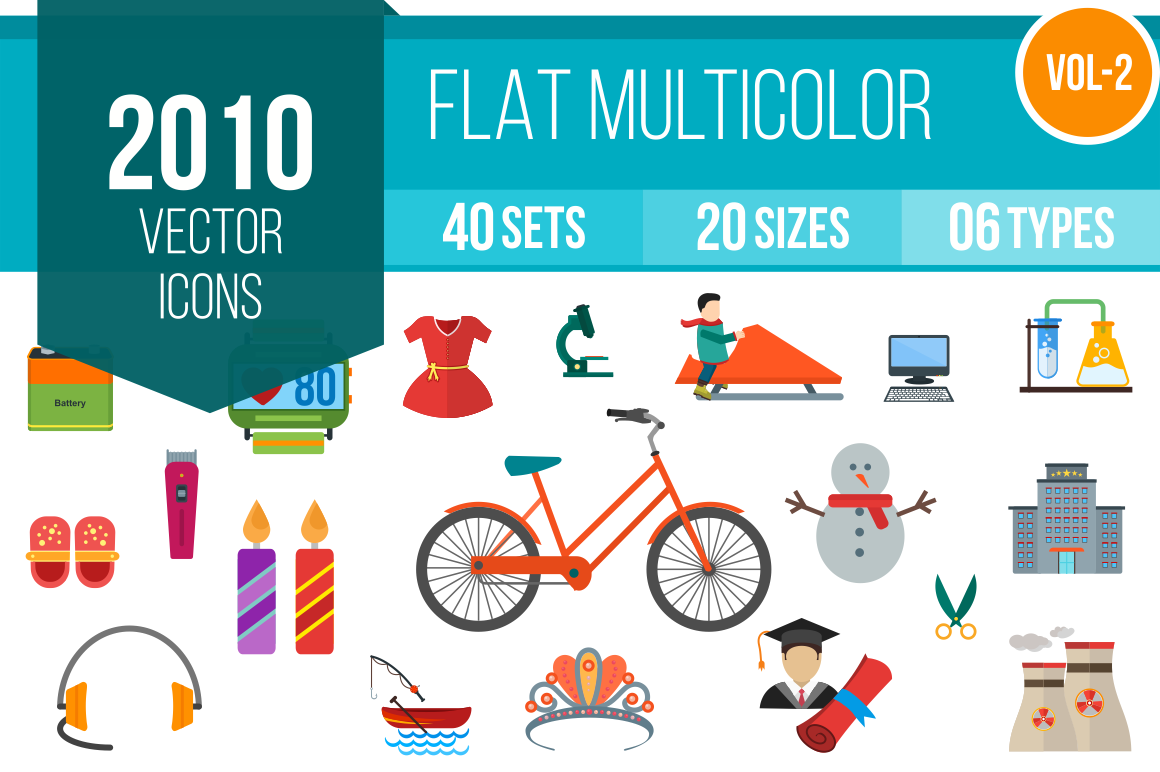 2010 Flat Multicolor Icons Bundle - Overview - IconBunny