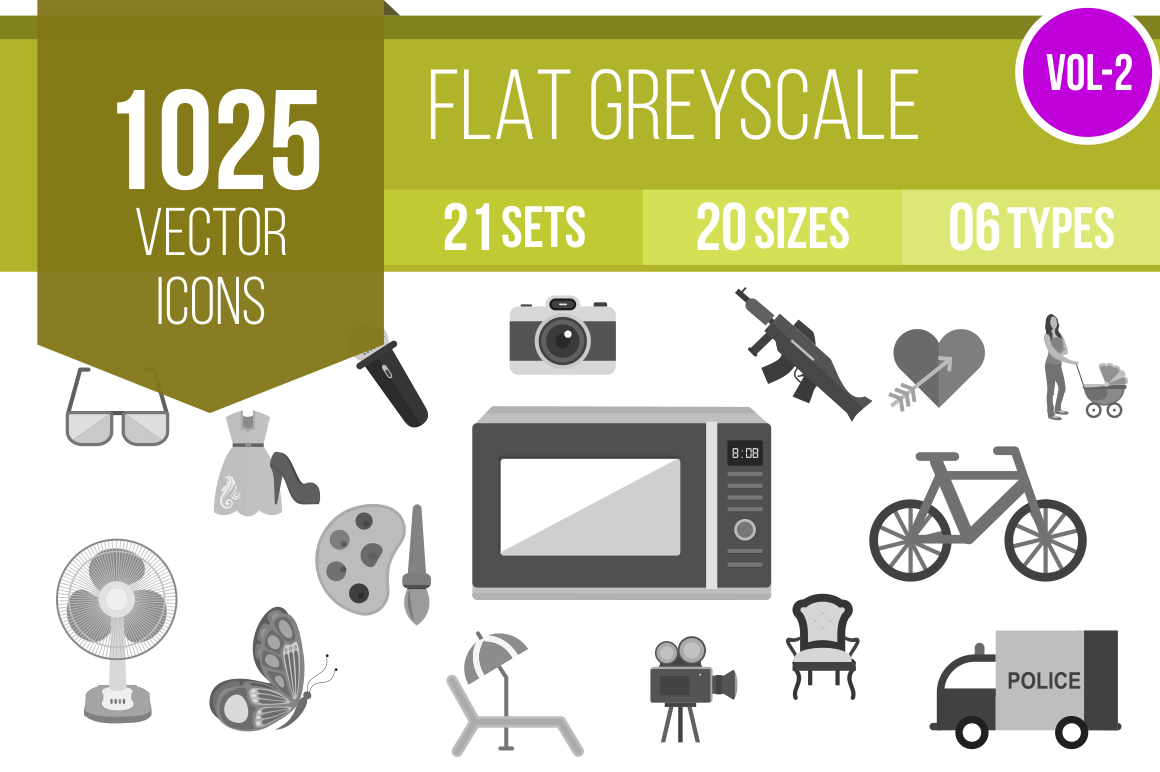 1025 Greyscale Icons Bundle - Overview - IconBunny
