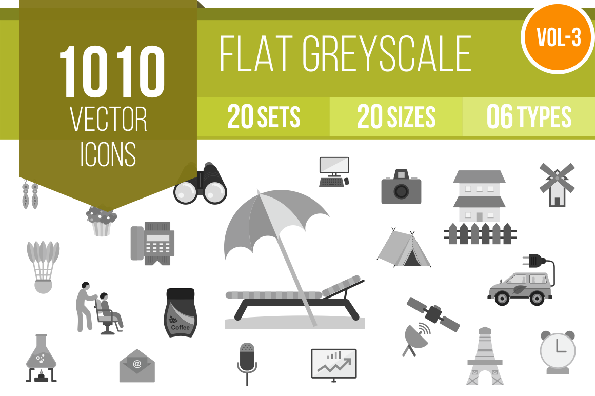 1010 Greyscale Icons Bundle - Overview - IconBunny
