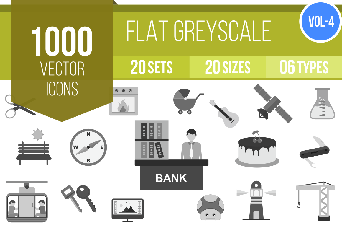1000 Greyscale Icons Bundle - Overview - IconBunny