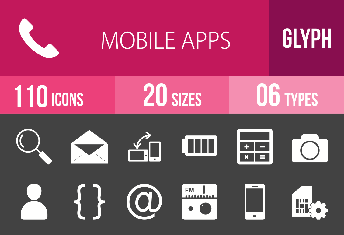 110 Mobile Apps Glyph Inverted Icons - Overview - IconBunny