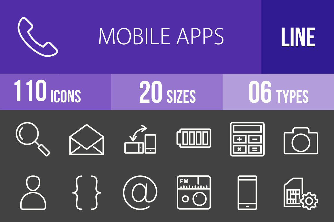 110 Mobile Apps Line Inverted Icons - Overview - IconBunny