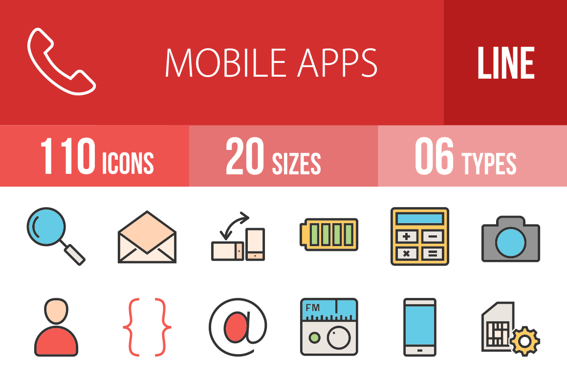 110 Mobile Apps Line Multicolor Filled Icons - Overview - IconBunny