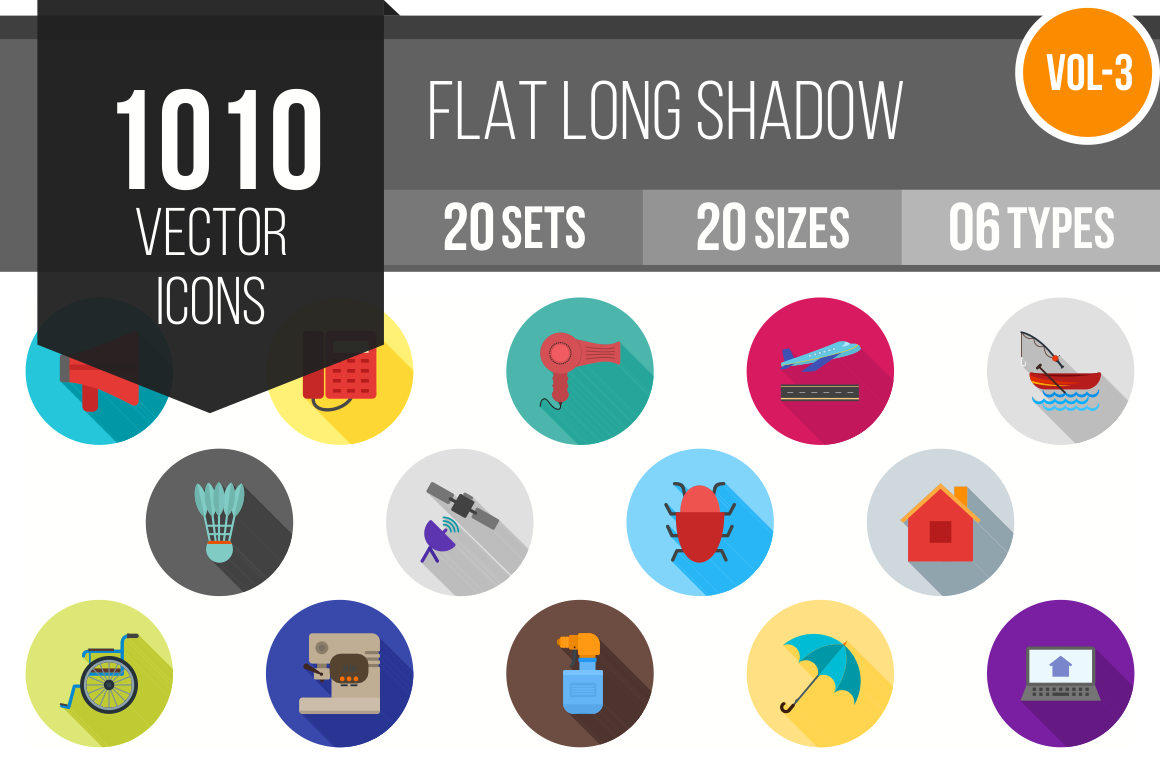 1010 Flat Shadowed Icons Bundle - Overview - IconBunny