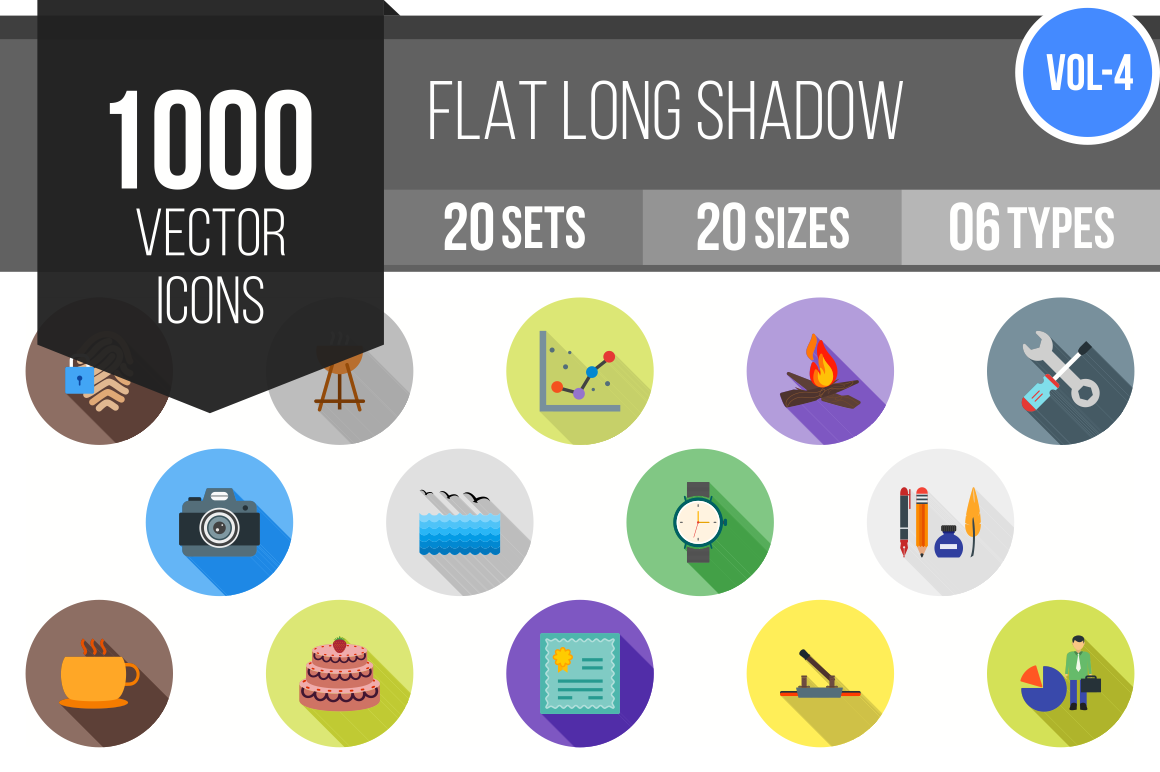 1000 Flat Shadowed Icons Bundle - Overview - IconBunny