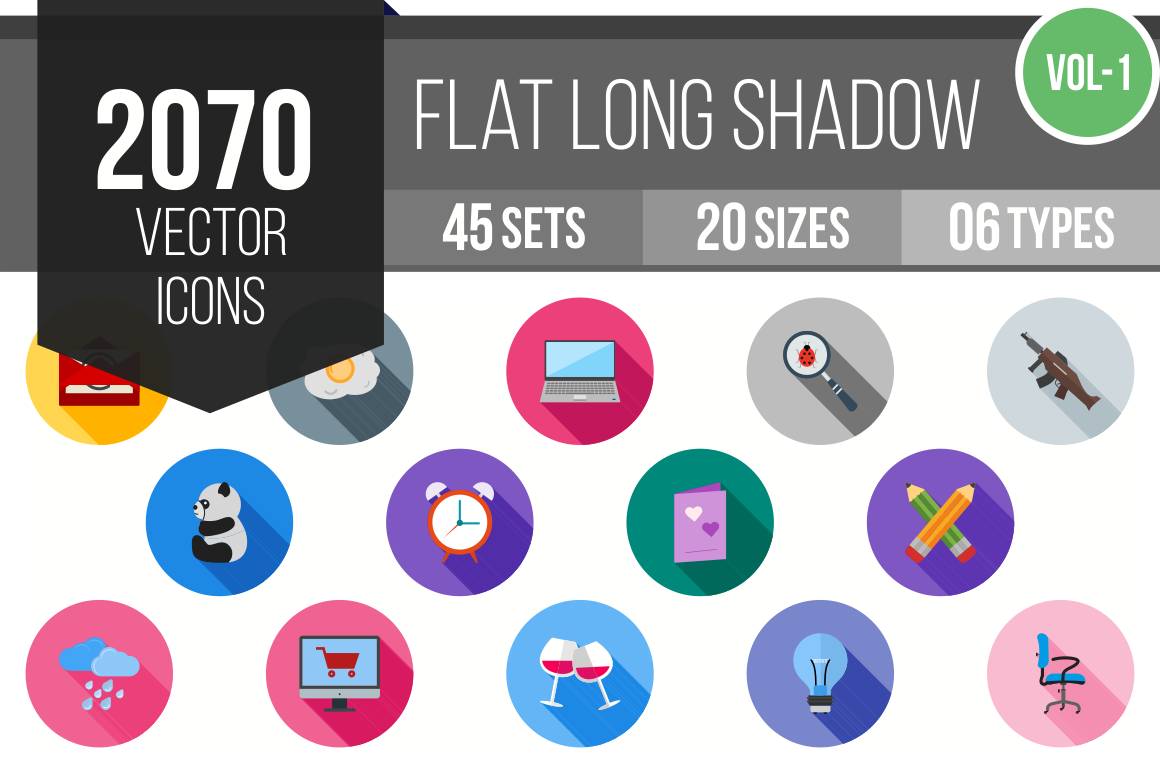 2070 Flat Shadowed Icons Bundle - Overview - IconBunny