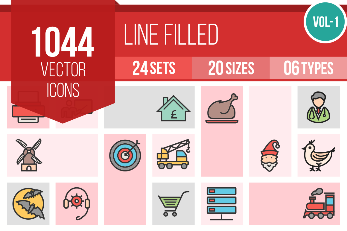 1044 Line Multicolor Filled Icons Bundle - Overview - IconBunny