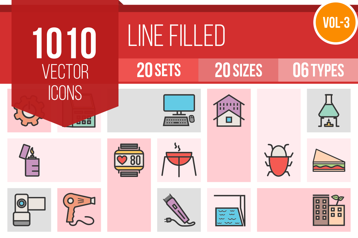 1010 Line Multicolor Filled Icons Bundle - Overview - IconBunny