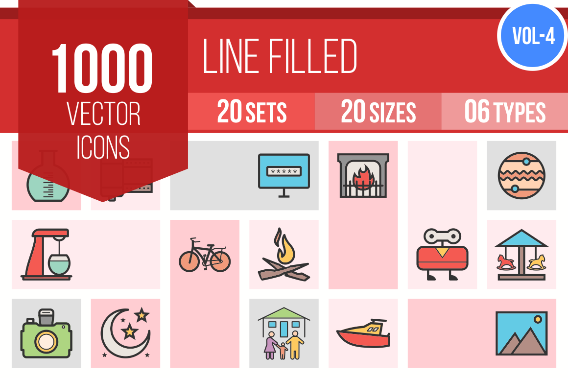 1000 Line Multicolor Filled Icons Bundle - Overview - IconBunny