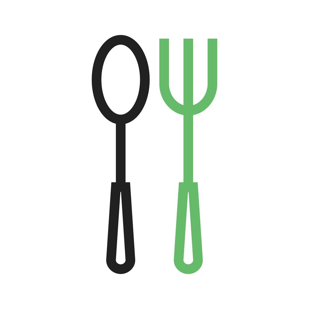 Spoon and Fork Line Green Black Icon - IconBunny