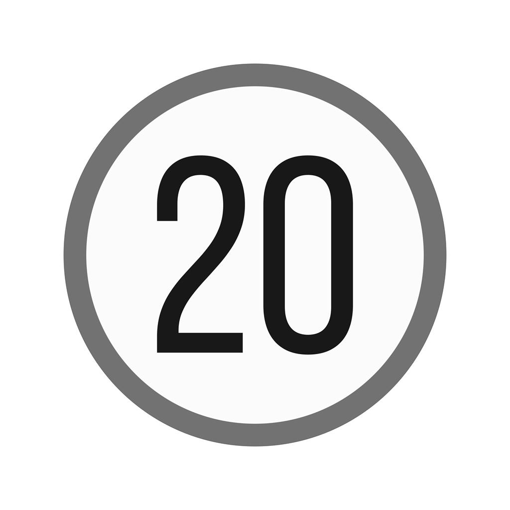 Speed limit 20 Greyscale Icon - IconBunny