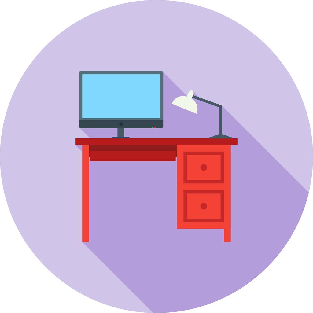 Office Desk Flat Shadowed Icon - IconBunny