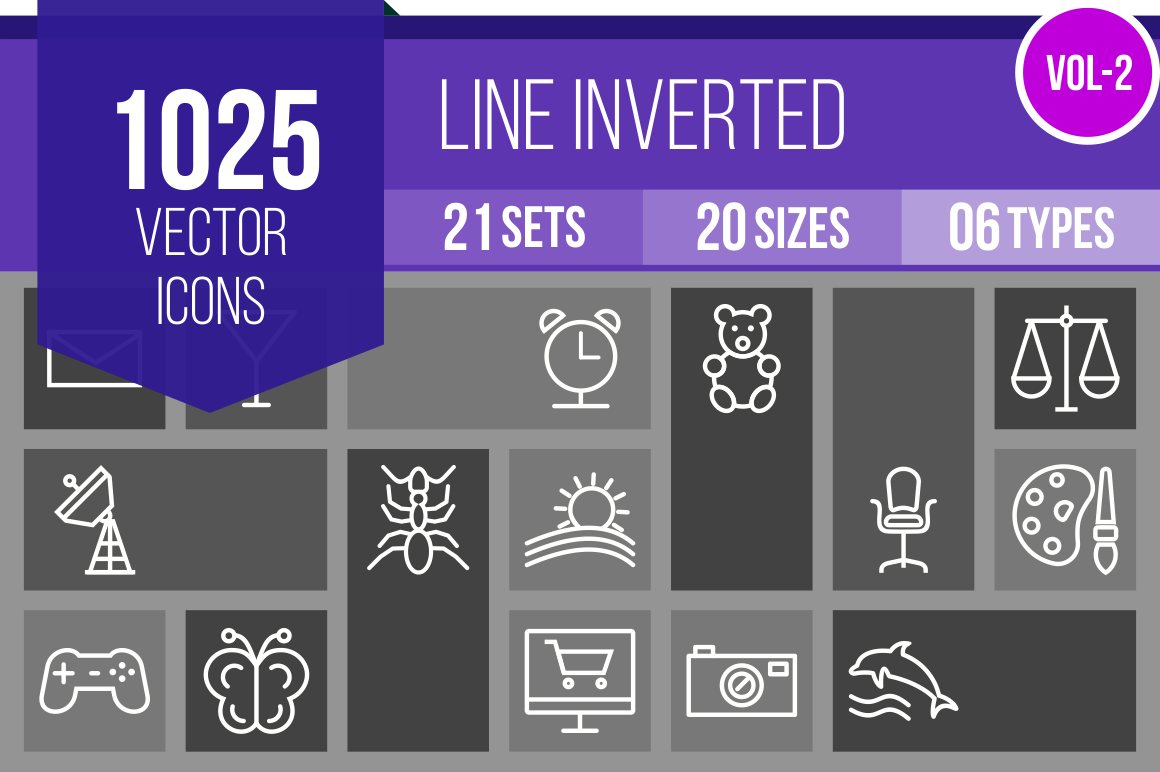 1025 Line Inverted Icons Bundle - Overview - IconBunny