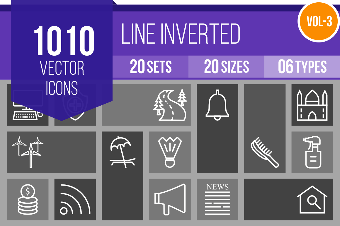 1010 Line Inverted Icons Bundle - Overview - IconBunny