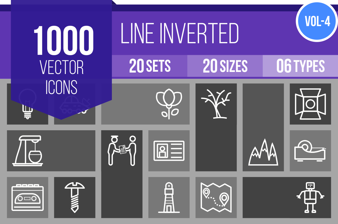 1000 Line Inverted Icons Bundle - Overview - IconBunny