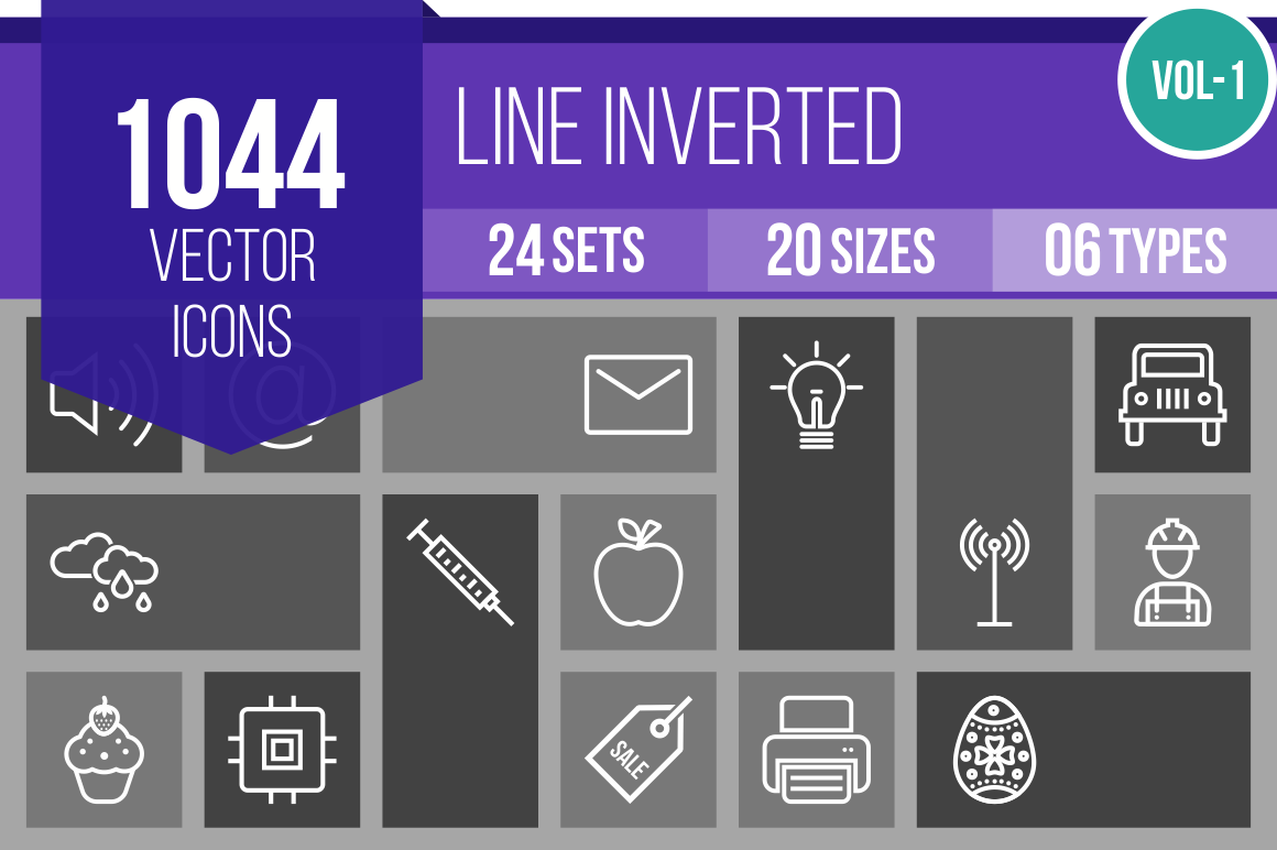 1044 Line Inverted Icons Bundle - Overview - IconBunny