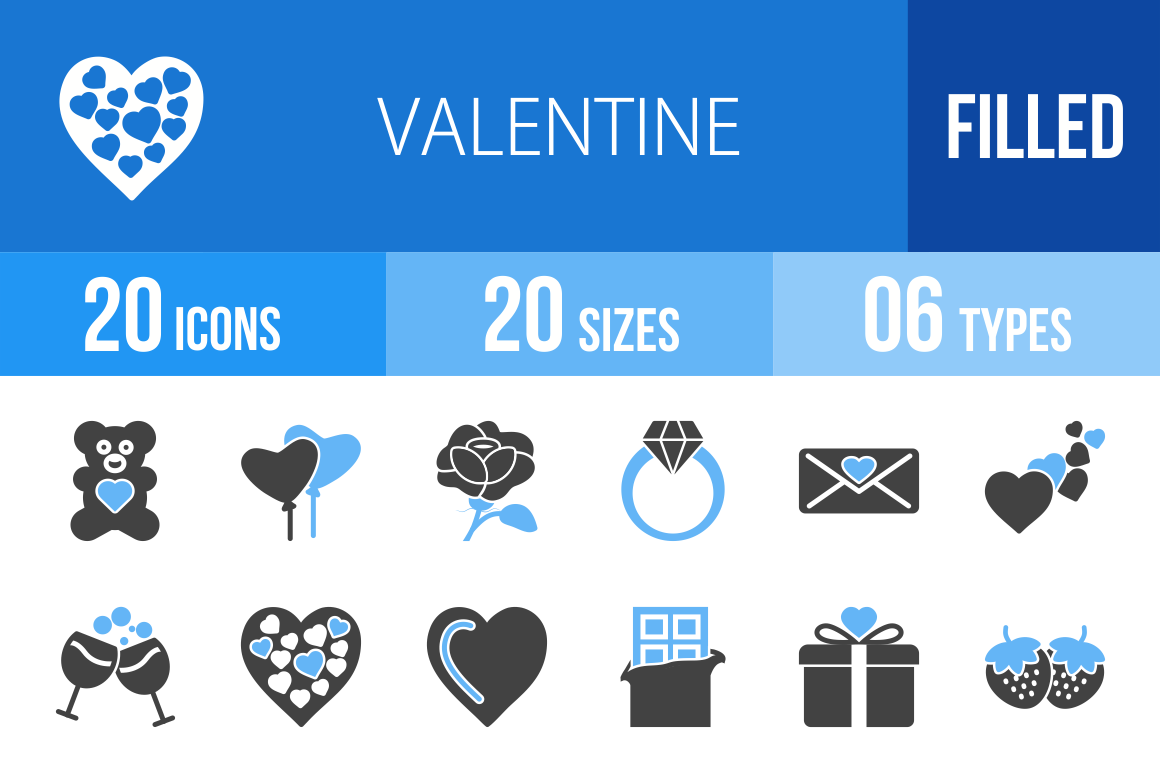 20 Valentine Blue & Black Icons - Overview - IconBunny