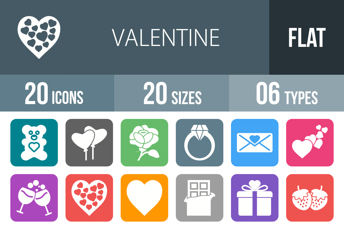 20 Valentine Flat Round Corner Icons - Overview - IconBunny