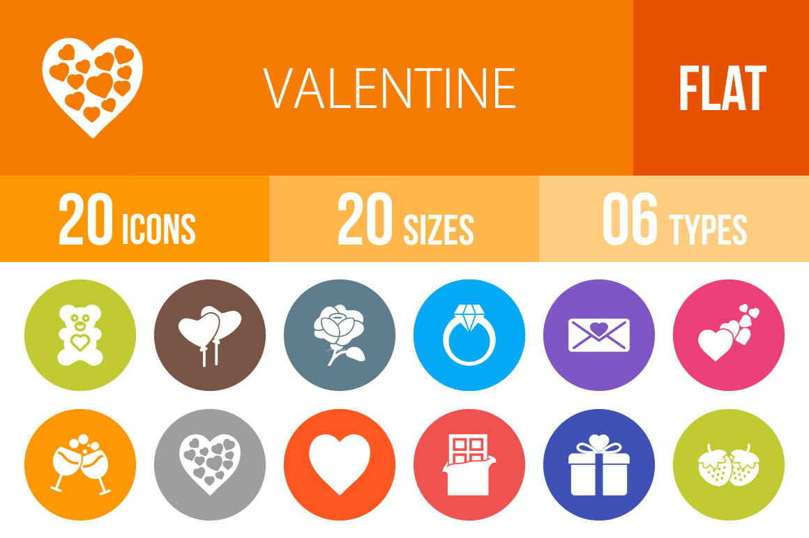 20 Valentine Flat Round Icons - Overview - IconBunny