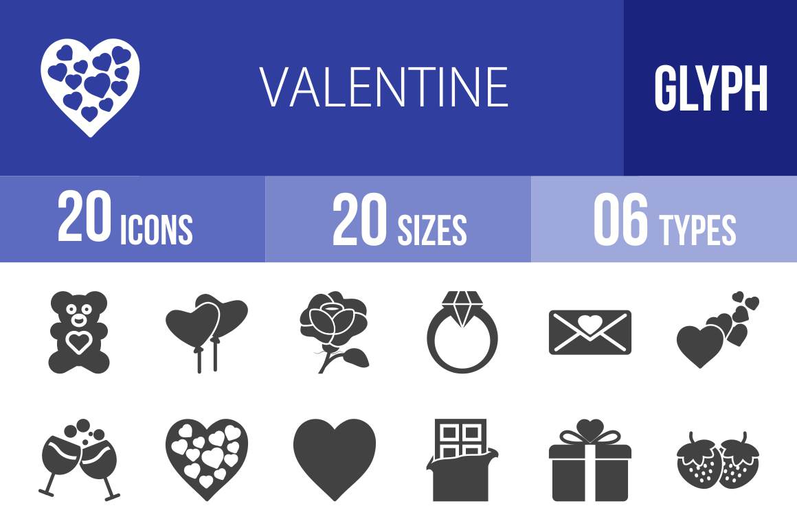20 Valentine Glyph Icons - Overview - IconBunny