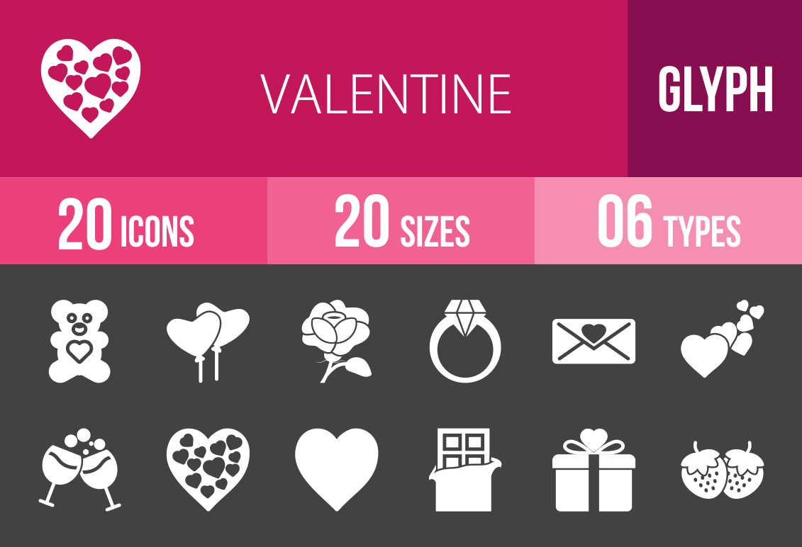20 Valentine Glyph Inverted Icons - Overview - IconBunny