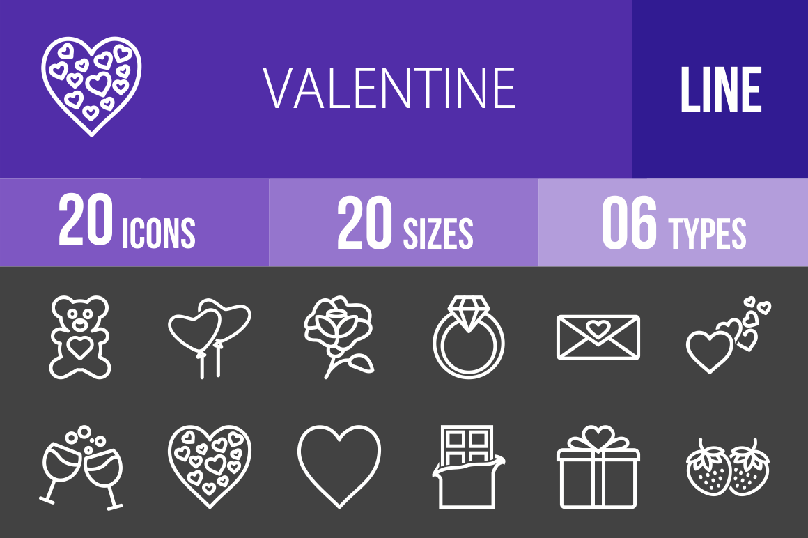 20 Valentine Line Inverted Icons - Overview - IconBunny