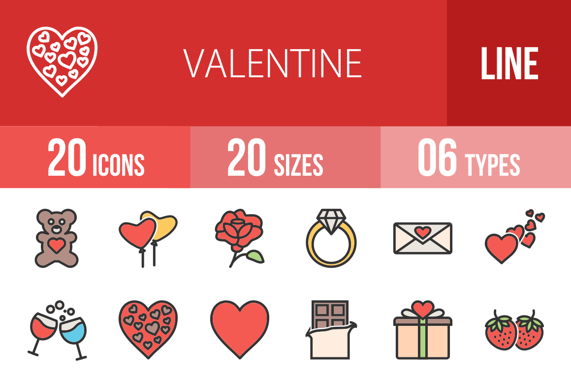 20 Valentine Line Multicolor Filled Icons - Overview - IconBunny