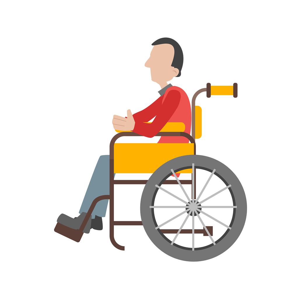 Sitting on wheelchair Flat Multicolor Icon - IconBunny