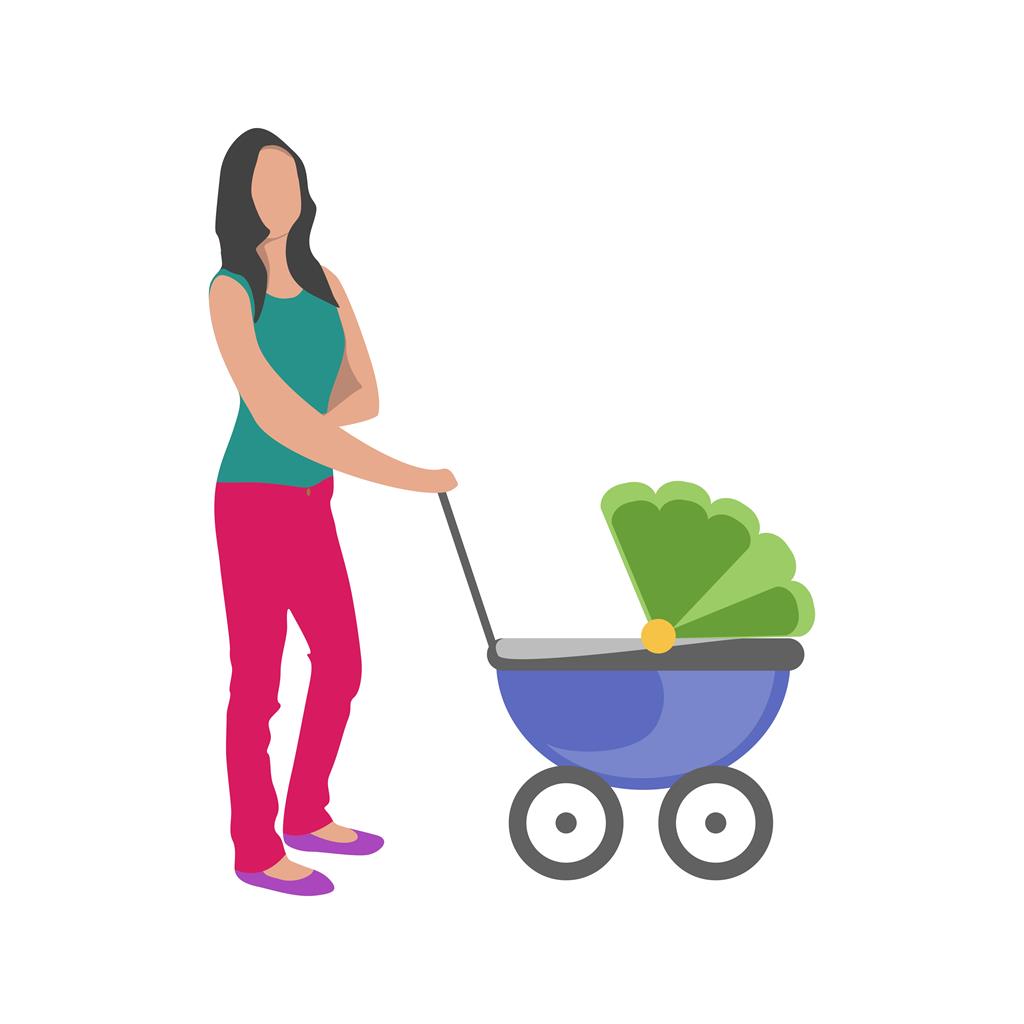 Walking with baby in stroller Flat Multicolor Icon - IconBunny
