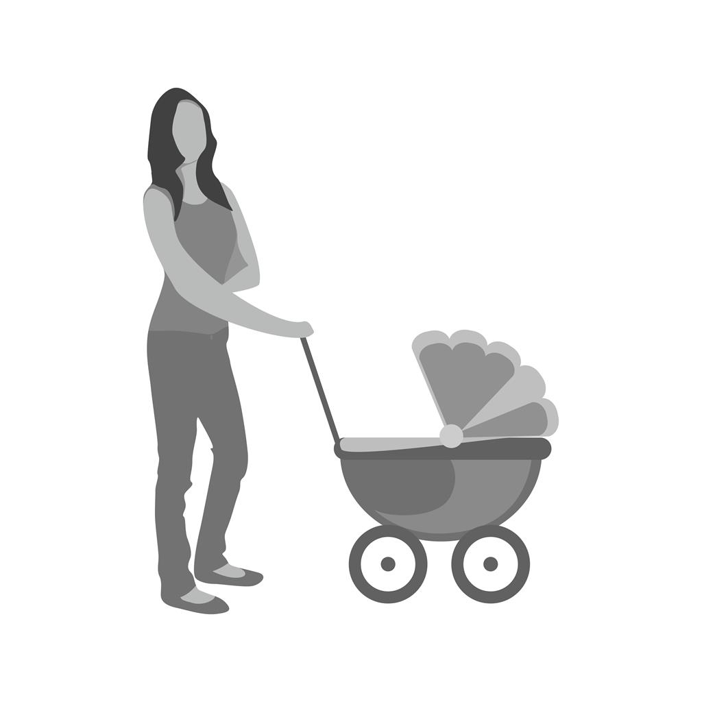 Walking with baby in stroller Greyscale Icon - IconBunny
