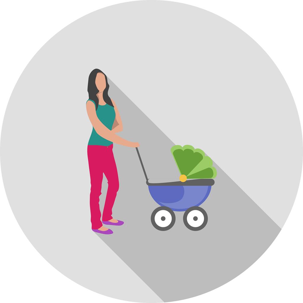 Walking with baby in stroller Flat Shadowed Icon - IconBunny