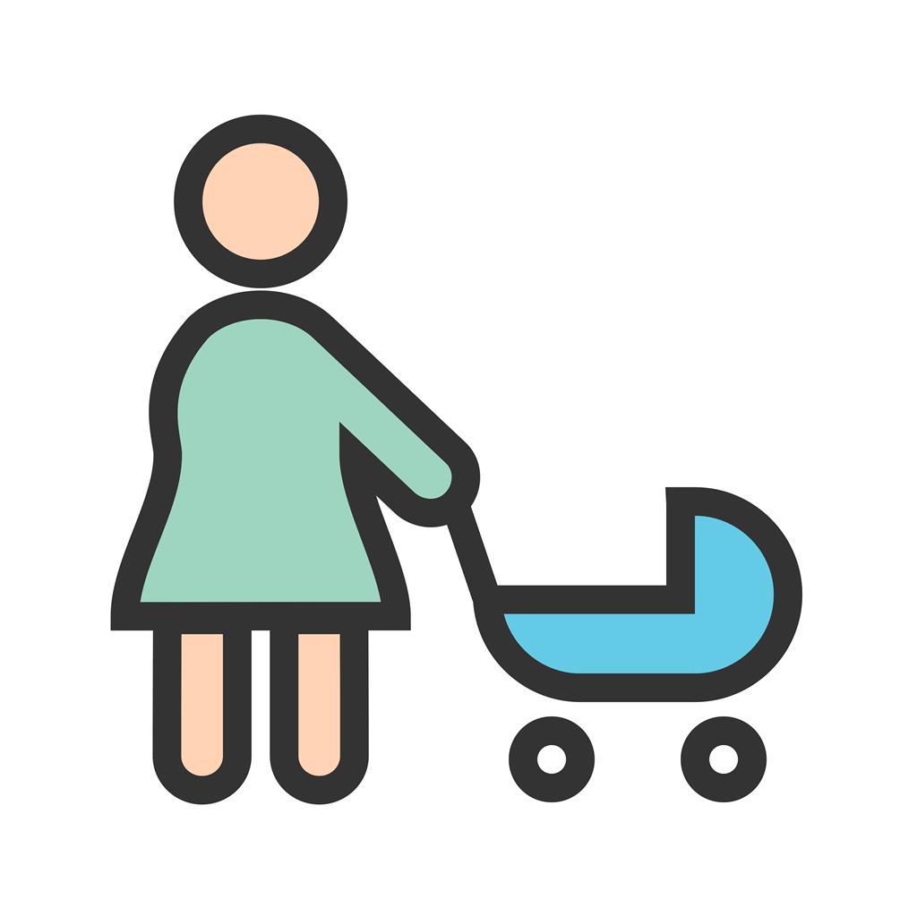 Walking with baby in stroller Line Filled Icon - IconBunny
