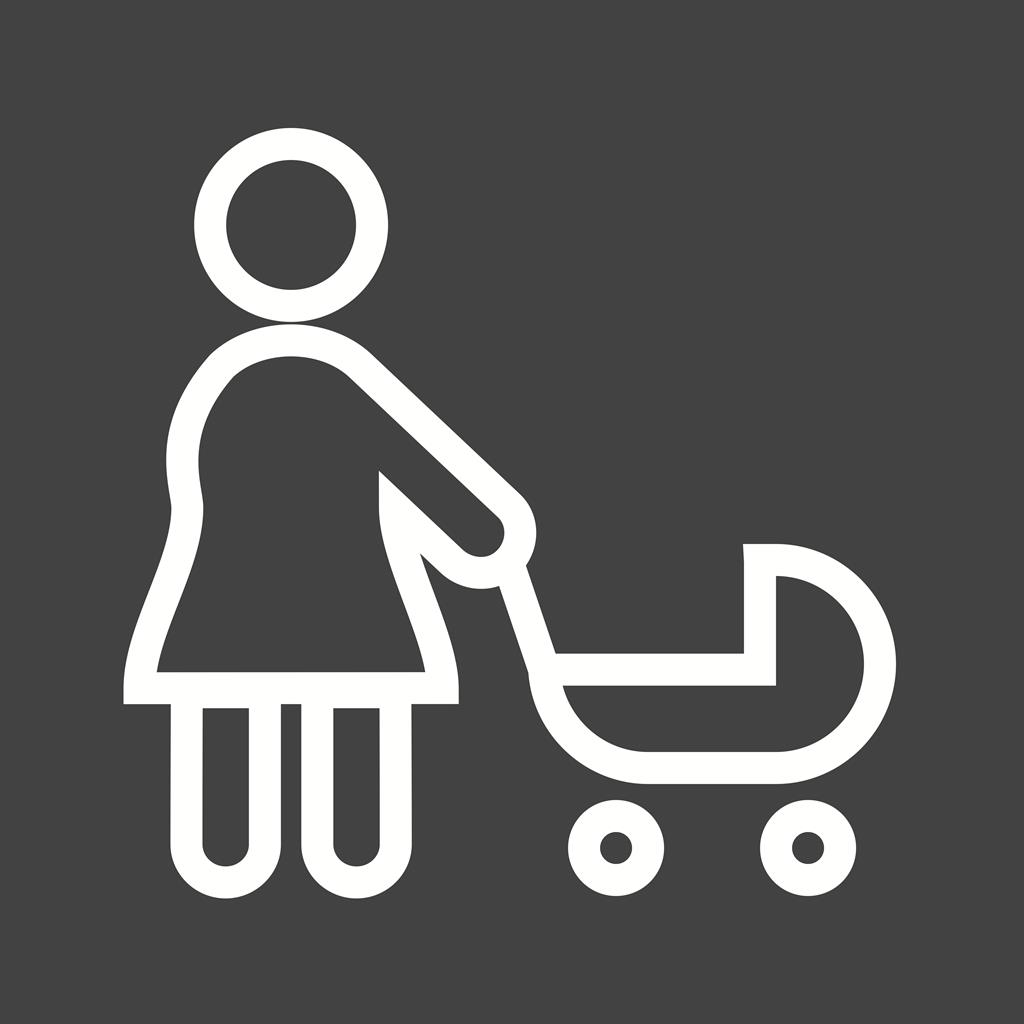 Walking with baby in stroller Line Inverted Icon - IconBunny